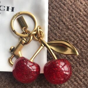 Coach Gold-Tone Cherry Keychain with Red Glitter Cherries